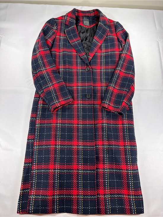 Primark Jackets & Blazers - Primark Red Navy Tartan Plaid Long Coat Women’s US 8